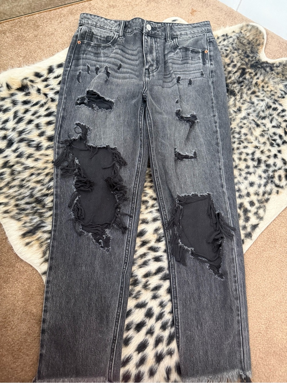 Cello Black Distressed Straight-Leg Jeans